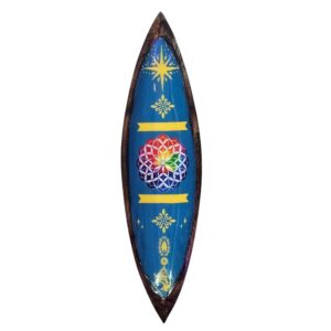 Mandala Enamel Incense Bowl made from mango wood, showcasing vibrant colours.