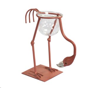 Stylish pink metal flamingo hydroponic pot for home decor