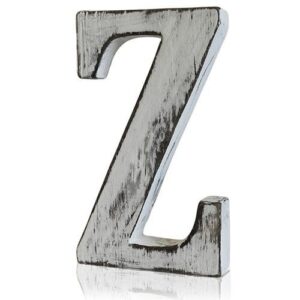 Handmade white letter 'Z' from mango wood with a rustic finish.