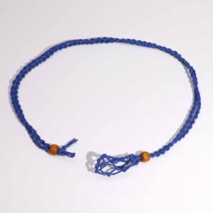 Navy gemstone necklace cord with wooden bead accent, adjustable length.