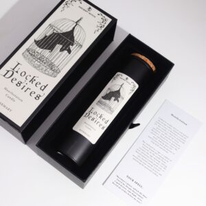 Elegant candle in a gift box, symbolising manifestation and hidden desires.