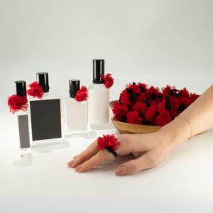 Rose Red Fragrance Chiffon Diffuser Ring with soft chiffon flower design