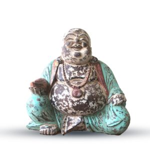 Hand carved vintage mint Buddha statue, 40cm tall, exuding serenity.