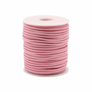 Pink faux suede pendant cord on a spool, ideal for jewellery making and crafting.