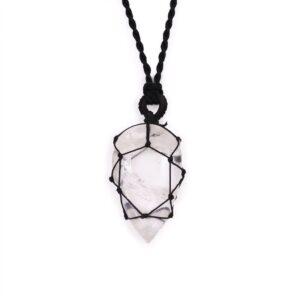 Elegant teardrop pendant made from clear Rock Quartz with an adjustable string.