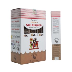 Golden Nag Champa smudging resin sticks with a textured finish.
