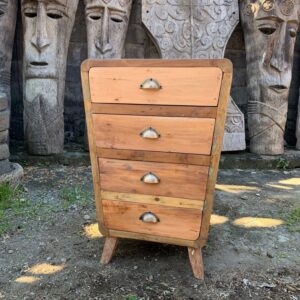 Hand-crafted chest of 4 drawers made from upcycled teak wood in rustic finish.
