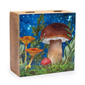 Teal big square box with a mushroom design, perfect for storage or gifting.