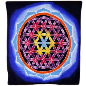 Vibrant Flower of Life and Love batik wall art from Bali, showcasing intricate design.