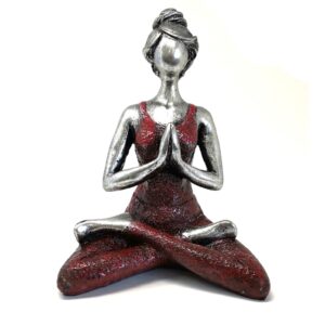 Elegant silver and bordeaux yoga lady figure, perfect for home decor.