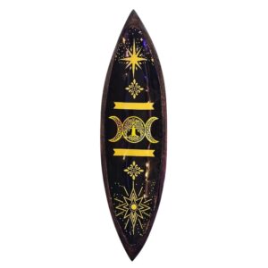 Triple Moon Enamel Incense Bowl crafted from mango wood for a mystical atmosphere.