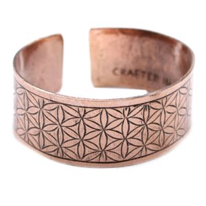 Copper Tibetan bracelet featuring the Flower of Life design.