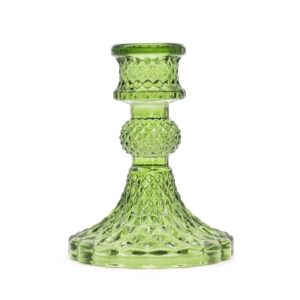 Elegant vintage dinner candle holder in a soothing garden jade colour.