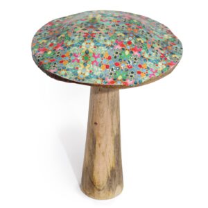 Large mushroom ornament with Mediterranean tile pattern in vibrant colours.