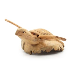 Hand-carved rising sea turtle sculpture made from unique parasite wood.
