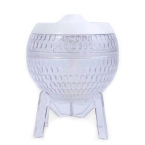 Clear humidifier with colour-changing light and modern design for home use.