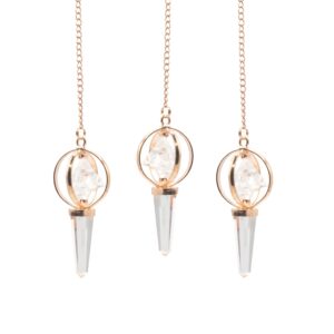 Two piece copper pendulum with clear quartz and spinning Merkaba star design.