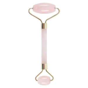 Rose quartz face roller for gentle facial massage and self-care.