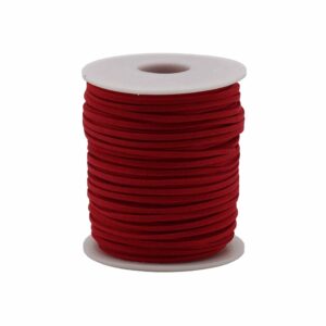 Vibrant red faux suede pendant cord on a spool for jewellery making.