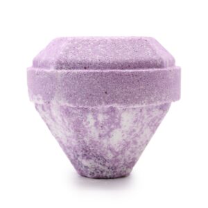 Luxurious white and purple gemstone bath bomb with eco-friendly glitter.