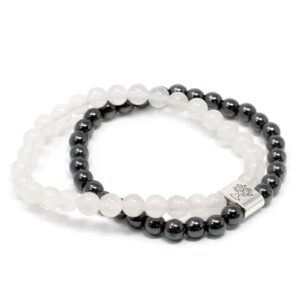 Magnetic gemstone bracelet featuring rock quartz on a neutral background.