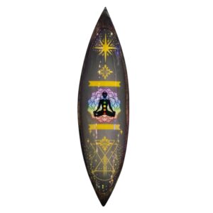 Chakra Enamel Incense Bowl made from mango wood with colourful design.