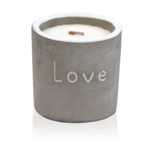 Purple Fig & Casis Wooden Wick Concrete Candle in a stylish concrete pot