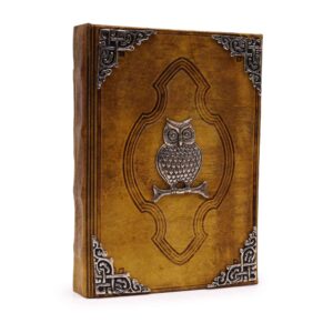 Hefty Coffee Tan Book with Zinc Owl Decor and deckle-edged pages