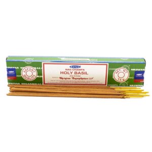 Satya Incense Sticks in Holy Basil scent, perfect for creating a calming atmosphere.