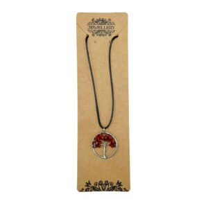 Tree of Life Pendant featuring a genuine Red Jasper gemstone with intricate branches.