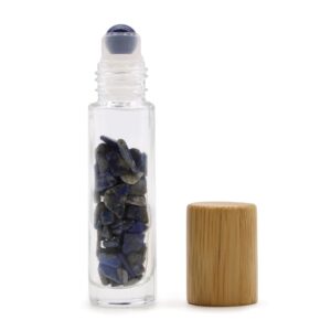 Sodalite gemstone essential oil roller bottle with wooden cap
