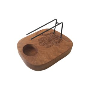 Teak wood Palo Santo heater with Hamsa design, perfect for incense use.