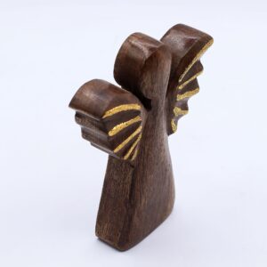 Hand-carved mango wood angel with gold wings for home decor