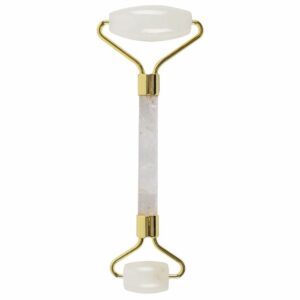 Rock quartz face roller for gentle facial massage and skincare rituals.