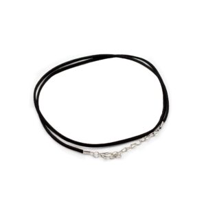 Elegant black faux leather pendant cord with metal clasp for jewellery making.