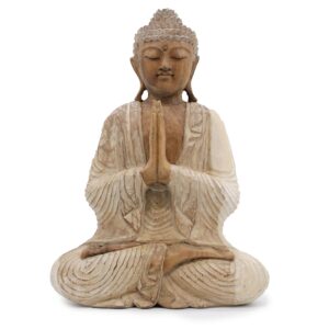Whitewashed Buddha statue, 40cm, perfect for home decor and mindful living.