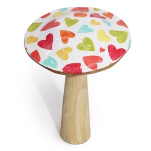 Large pastel hearts enamelled mushroom ornament for home decor