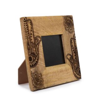 Black Hamsa design on a small mango wood picture frame for 10x10cm photos.