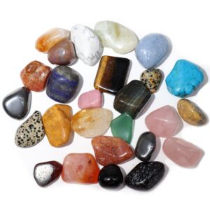 A vibrant assortment of polished tumble stones in various natural colours.