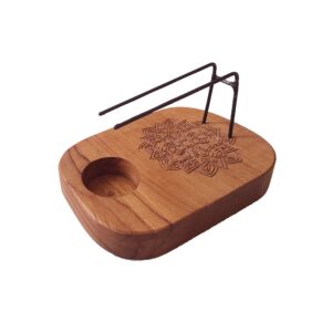 Teak wood Palo Santo heater with intricate mandala design for aromatic use.