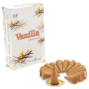 Stamford Premium Incense Cones in a decorative holder, perfect for relaxation.