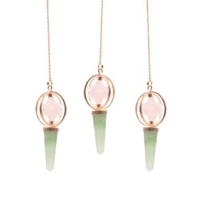 Two-piece spinning Merkaba star pendulum with rose quartz and green aventurine