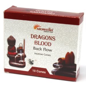 Aromatica Backflow Incense Cones in Dragons Blood scent, perfect for meditation.