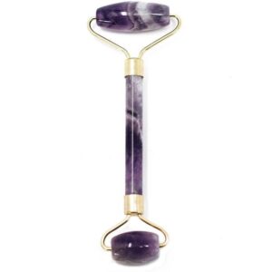 Amethyst face roller with natural veining for gentle facial massage.