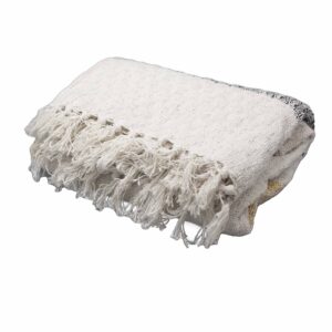 Boho Comfort Throw in soft cream with golden accents and deep grey stripes