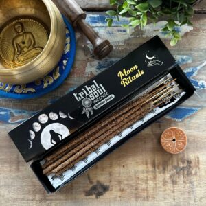 Ceramic holder with Tribal Soul incense sticks for moon rituals.