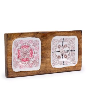 Enameled double trinket tray featuring Cupid and Lion designs.