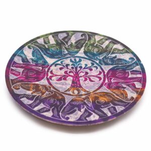 Soapstone disc incense holder featuring six lucky elephants design.