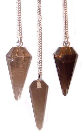 Smoky Quartz magic pendulum with silver chain and gemstone bead
