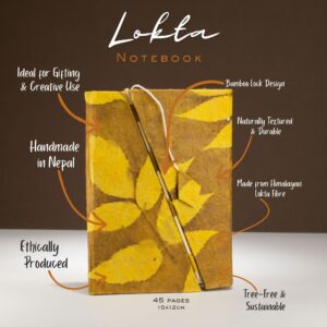 Medium mustard brown notebook with bamboo lock, perfect for creative writing.